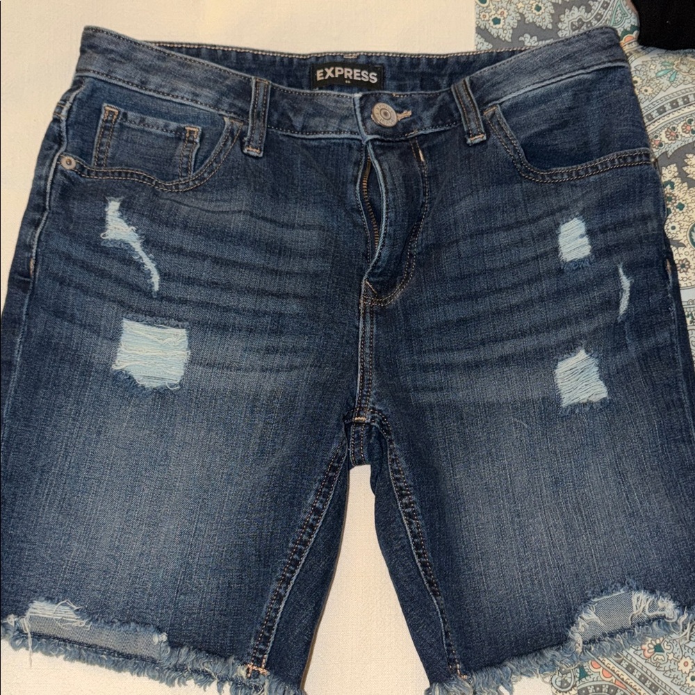 Express Dark Wash Distressed Denim Shorts
